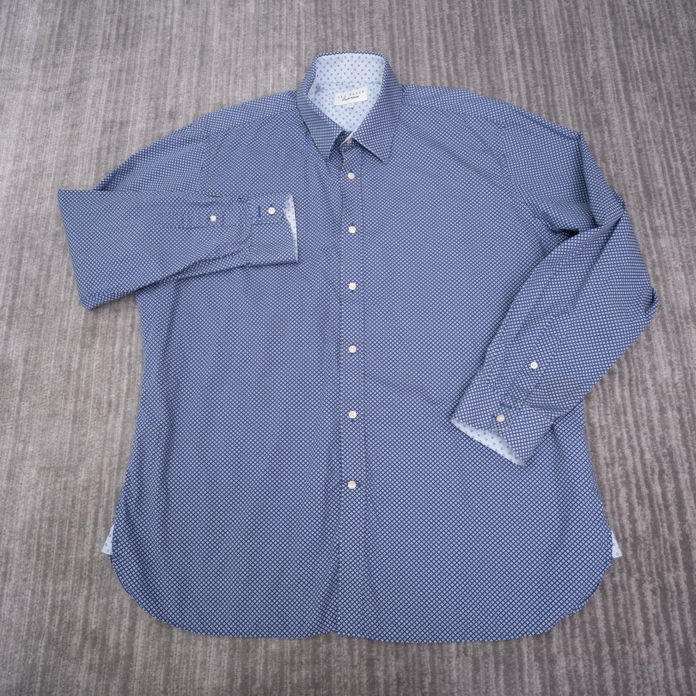 Ted Baker Endurance Shirt Mens 17.5 34/35 Blue Geometric Print XL Long Sleeve